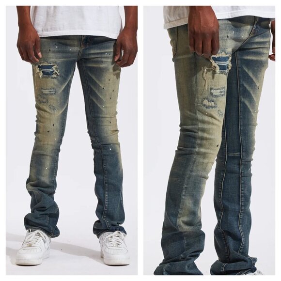 NWT Crysp Denim Arch Straight Jeans Distressed Dark Wash Men's Size 38 - Picture 1 of 7